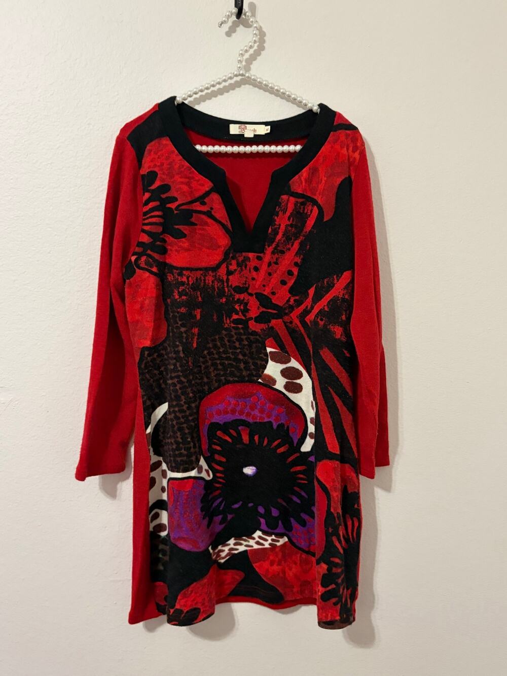 Aryeh Sweater Dress Size XL Knee Length Red Streetwear Grunge Punk Art Deco